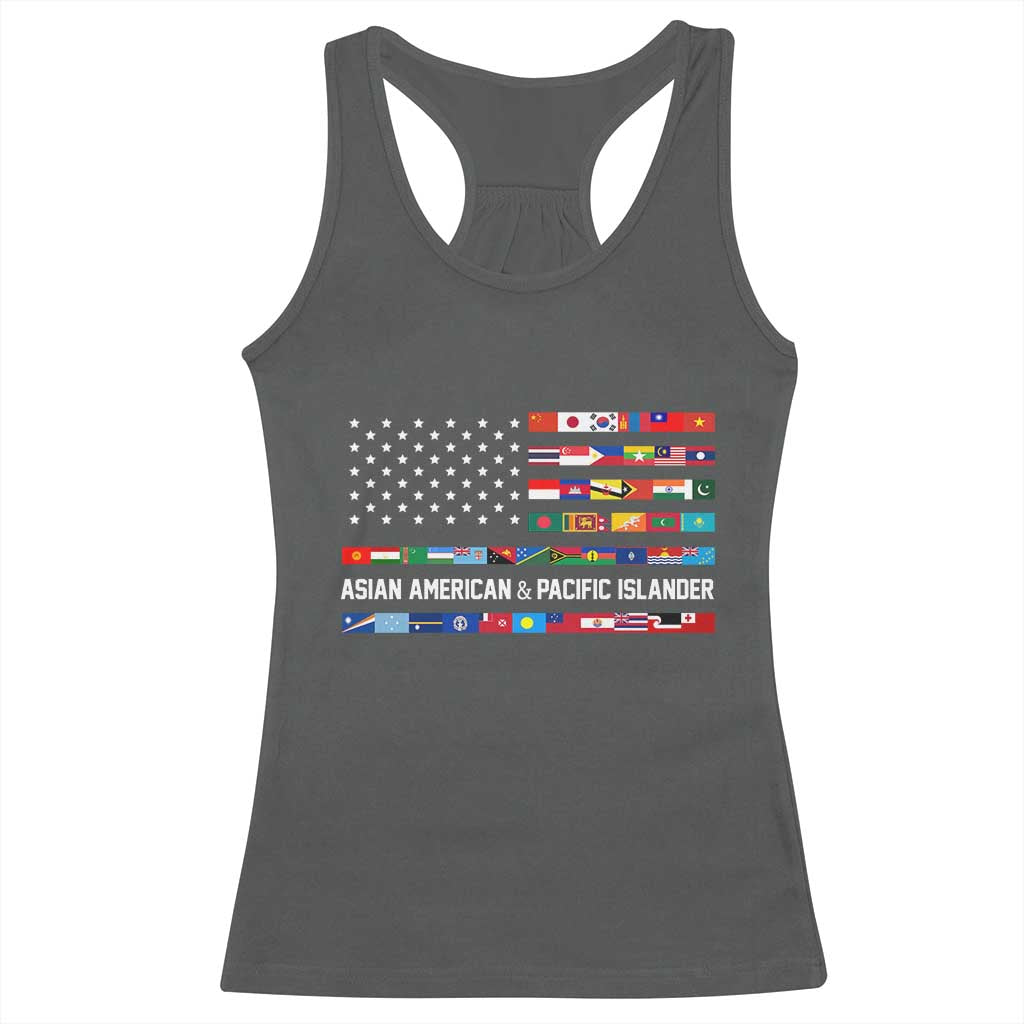 AAPI Heritage Month Racerback Tank Top Asian American and Pacific Islander USA Flag TS02 Dark Heather Print Your Wear