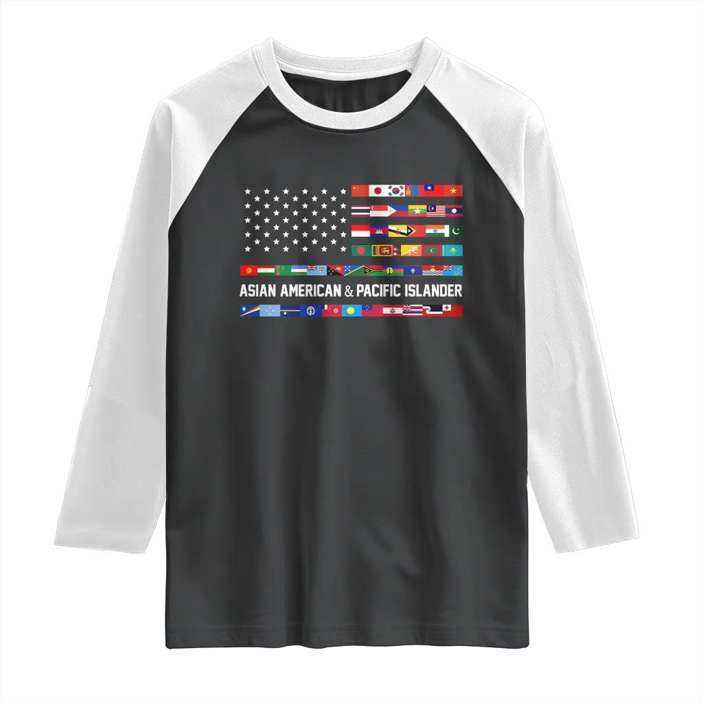 AAPI Heritage Month Raglan Shirt Asian American and Pacific Islander USA Flag TS02 Black White Print Your Wear