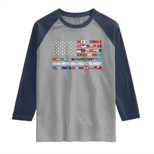AAPI Heritage Month Raglan Shirt Asian American and Pacific Islander USA Flag TS02 Sport Gray Navy Print Your Wear