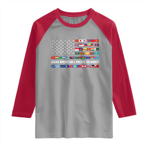 AAPI Heritage Month Raglan Shirt Asian American and Pacific Islander USA Flag TS02 Sport Gray Red Print Your Wear