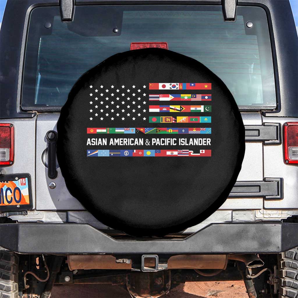 AAPI Heritage Month Spare Tire Cover Asian American and Pacific Islander USA Flag TS02 No hole Black Print Your Wear