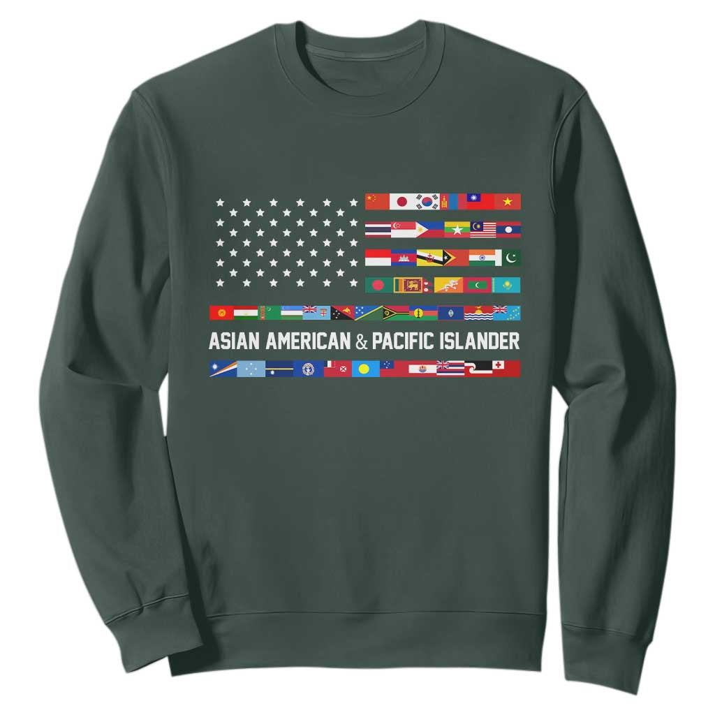 AAPI Heritage Month Sweatshirt Asian American and Pacific Islander USA Flag TS02 Dark Forest Green Print Your Wear