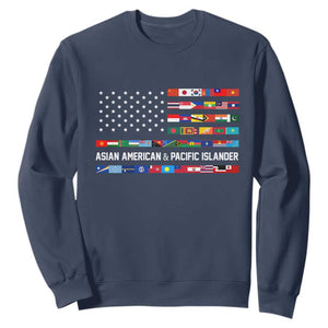 AAPI Heritage Month Sweatshirt Asian American and Pacific Islander USA Flag TS02 Navy Print Your Wear
