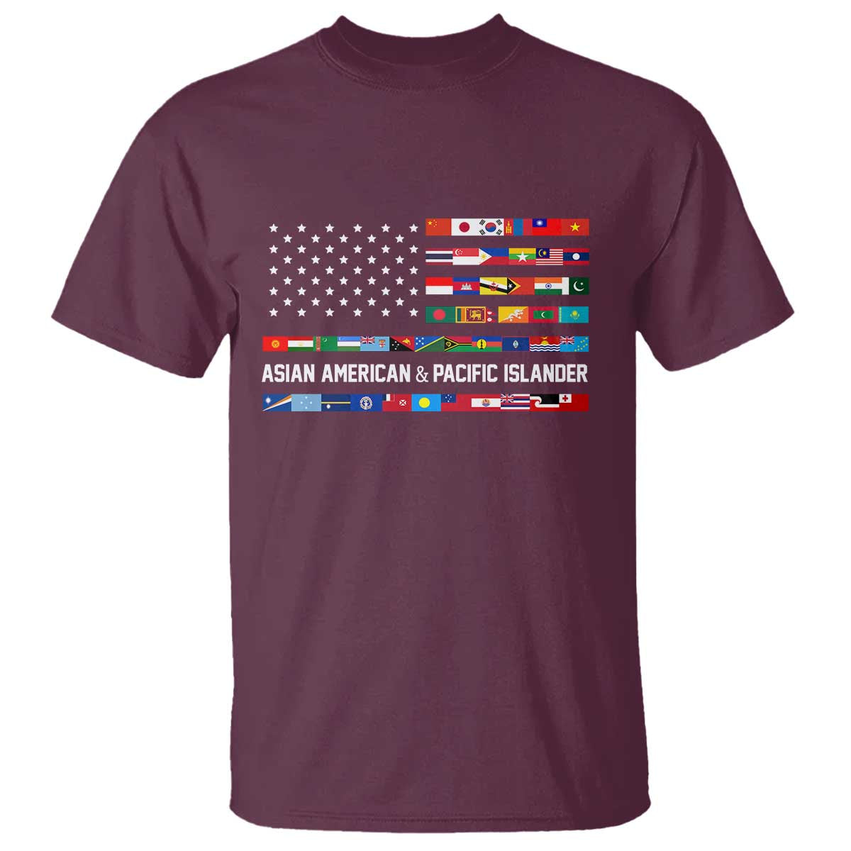 AAPI Heritage Month T Shirt Asian American and Pacific Islander USA Flag TS02 Maroon Print Your Wear