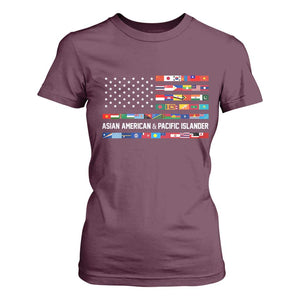 AAPI Heritage Month T Shirt For Women Asian American and Pacific Islander USA Flag TS02 Maroon Print Your Wear