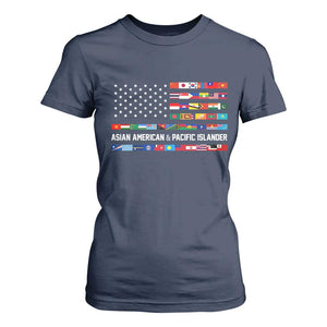 AAPI Heritage Month T Shirt For Women Asian American and Pacific Islander USA Flag TS02 Navy Print Your Wear