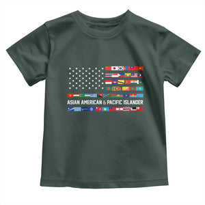 AAPI Heritage Month Toddler T Shirt Asian American and Pacific Islander USA Flag TS02 Dark Forest Green Print Your Wear