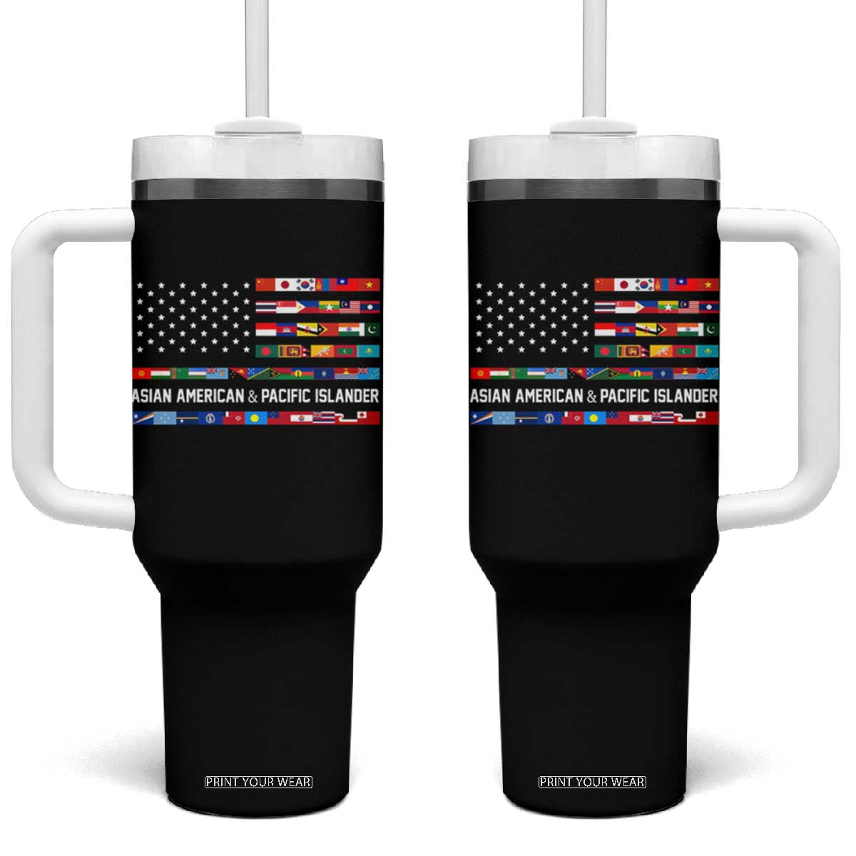 AAPI Heritage Month Tumbler With Handle Asian American and Pacific Islander USA Flag TS02 One Size: 40 oz Black Print Your Wear