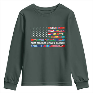 AAPI Heritage Month Youth Sweatshirt Asian American and Pacific Islander USA Flag TS02 Dark Forest Green Print Your Wear