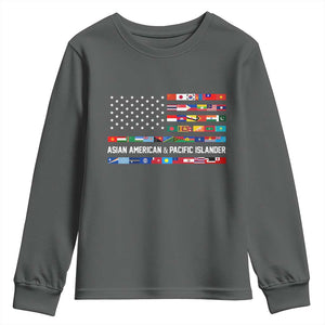 AAPI Heritage Month Youth Sweatshirt Asian American and Pacific Islander USA Flag TS02 Dark Heather Print Your Wear