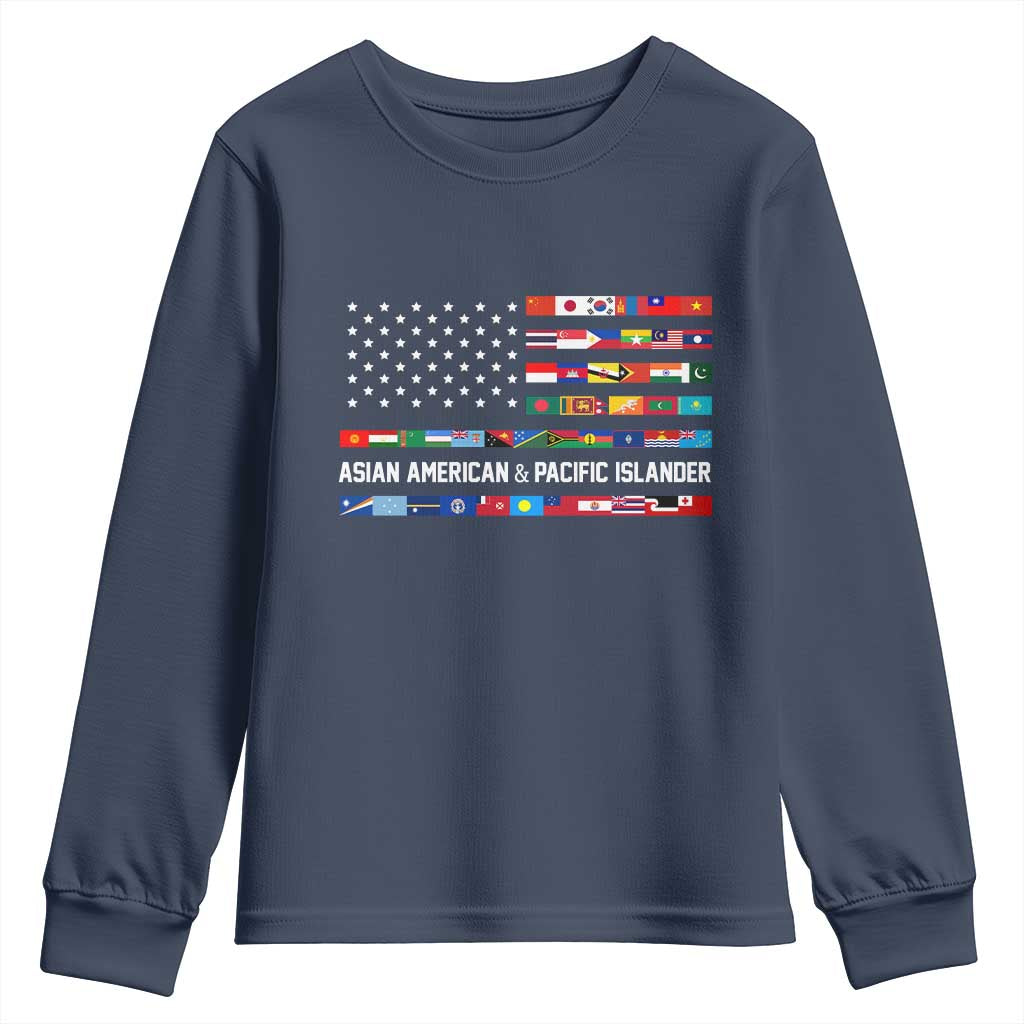 AAPI Heritage Month Youth Sweatshirt Asian American and Pacific Islander USA Flag TS02 Navy Print Your Wear