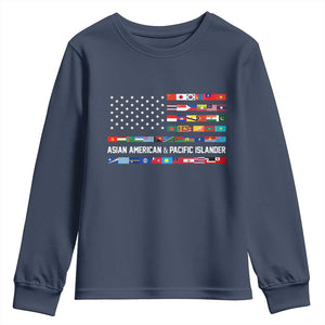 AAPI Heritage Month Youth Sweatshirt Asian American and Pacific Islander USA Flag TS02 Navy Print Your Wear
