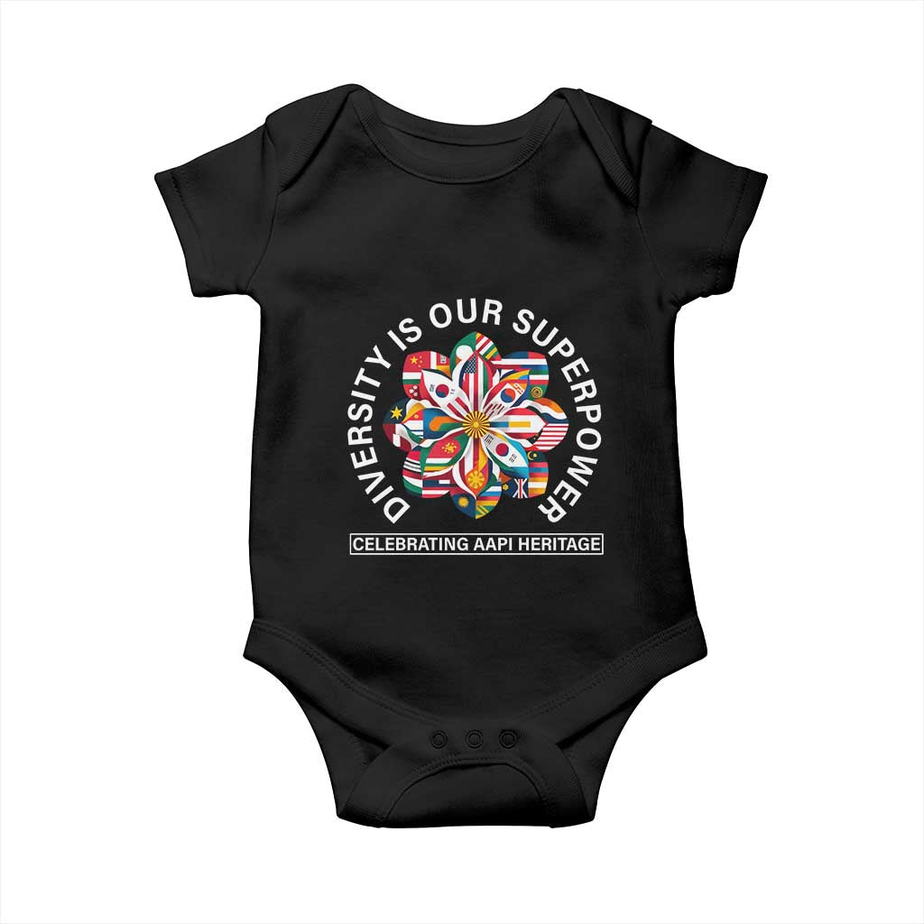 AAPI Heritage Month Baby Onesie Diversity Is Our Superpower Asian American and Pacific Islander TS02 Black Print Your Wear