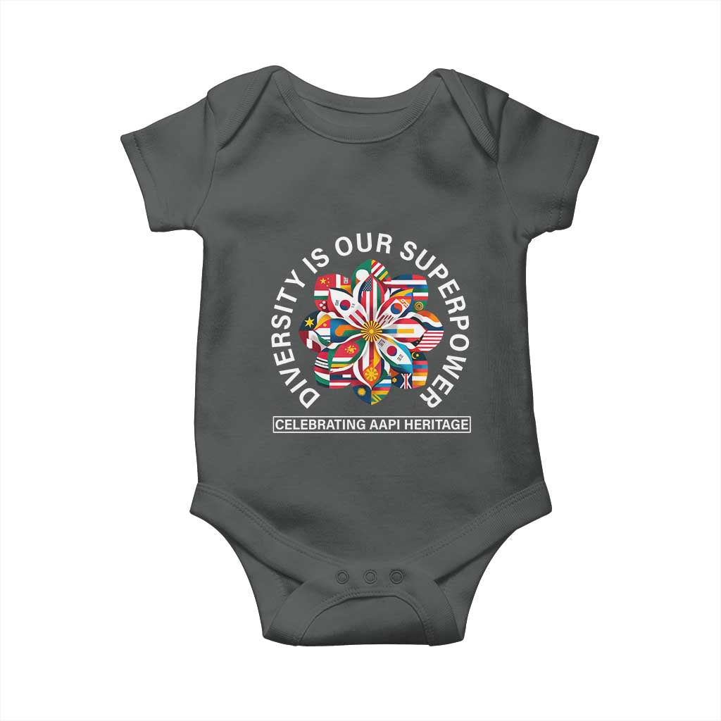 AAPI Heritage Month Baby Onesie Diversity Is Our Superpower Asian American and Pacific Islander TS02 Dark Heather Print Your Wear
