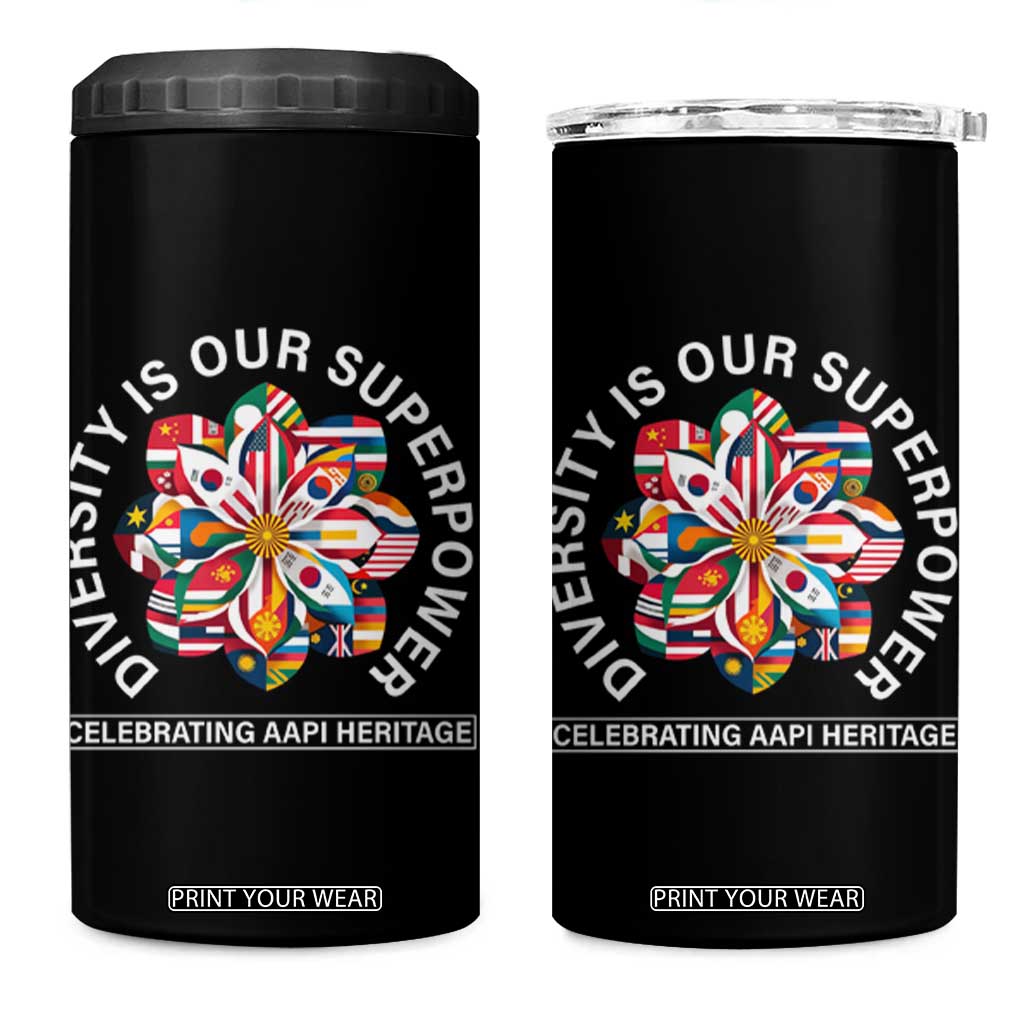 AAPI Heritage Month 4 in 1 Can Cooler Tumbler Diversity Is Our Superpower Asian American and Pacific Islander TS02 One Size: 16 oz Black Print Your Wear