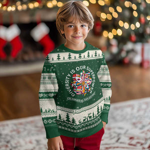 AAPI Heritage Month Ugly Christmas Sweater Diversity Is Our Superpower Asian American and Pacific Islander TS02 Forest Green Beige Print Your Wear