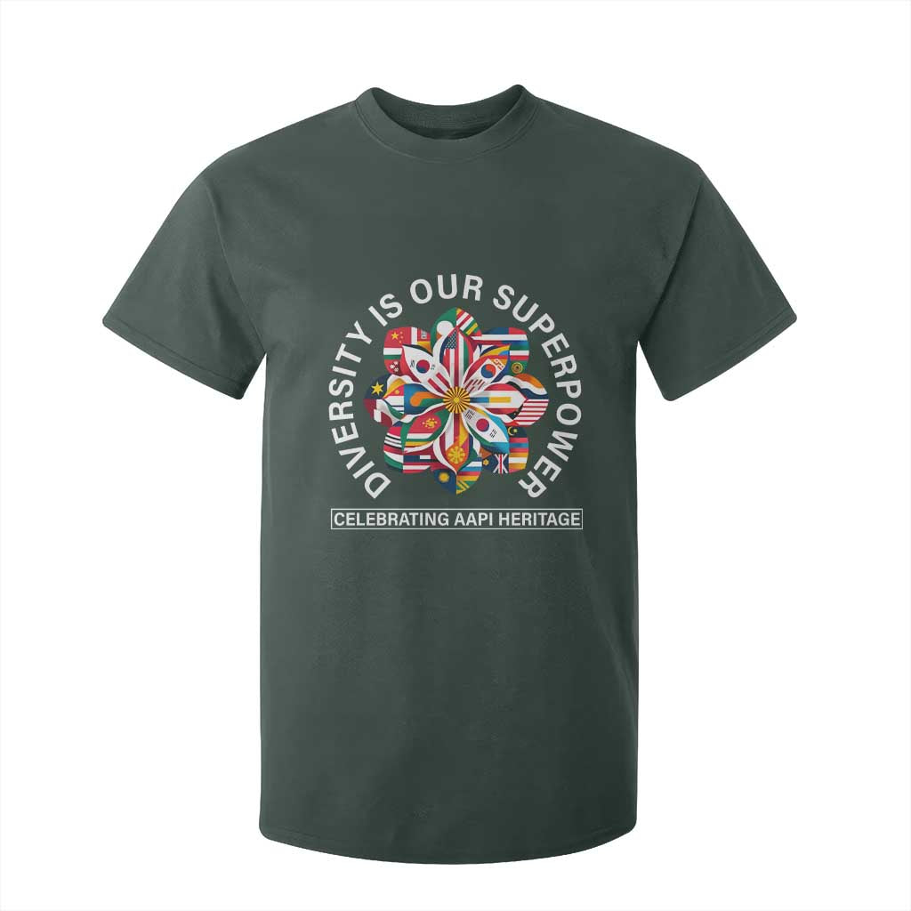 AAPI Heritage Month T Shirt For Kid Diversity Is Our Superpower Asian American and Pacific Islander TS02 Dark Forest Green Print Your Wear
