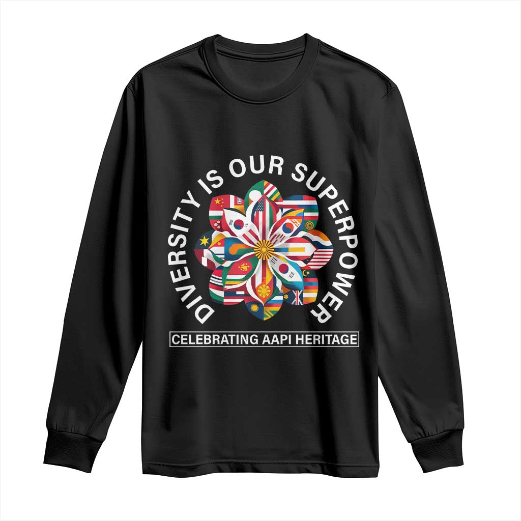 AAPI Heritage Month Long Sleeve Shirt Diversity Is Our Superpower Asian American and Pacific Islander TS02 Black Print Your Wear