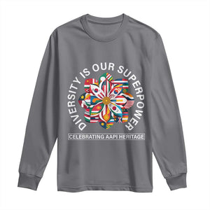 AAPI Heritage Month Long Sleeve Shirt Diversity Is Our Superpower Asian American and Pacific Islander TS02 Charcoal Print Your Wear