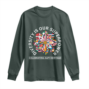 AAPI Heritage Month Long Sleeve Shirt Diversity Is Our Superpower Asian American and Pacific Islander TS02 Dark Forest Green Print Your Wear