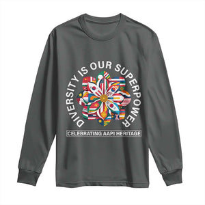 AAPI Heritage Month Long Sleeve Shirt Diversity Is Our Superpower Asian American and Pacific Islander TS02 Dark Heather Print Your Wear