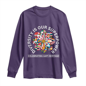 AAPI Heritage Month Long Sleeve Shirt Diversity Is Our Superpower Asian American and Pacific Islander TS02 Purple Print Your Wear