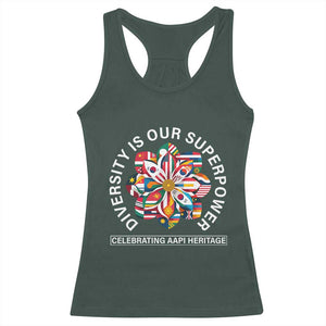 AAPI Heritage Month Racerback Tank Top Diversity Is Our Superpower Asian American and Pacific Islander TS02 Dark Forest Green Print Your Wear