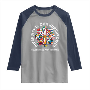 AAPI Heritage Month Raglan Shirt Diversity Is Our Superpower Asian American and Pacific Islander TS02 Sport Gray Navy Print Your Wear