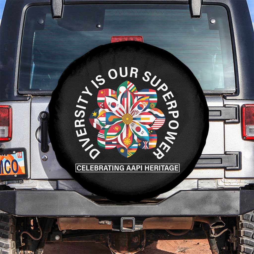 AAPI Heritage Month Spare Tire Cover Diversity Is Our Superpower Asian American and Pacific Islander TS02 No hole Black Print Your Wear