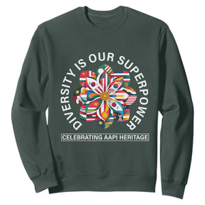 AAPI Heritage Month Sweatshirt Diversity Is Our Superpower Asian American and Pacific Islander TS02 Dark Forest Green Print Your Wear