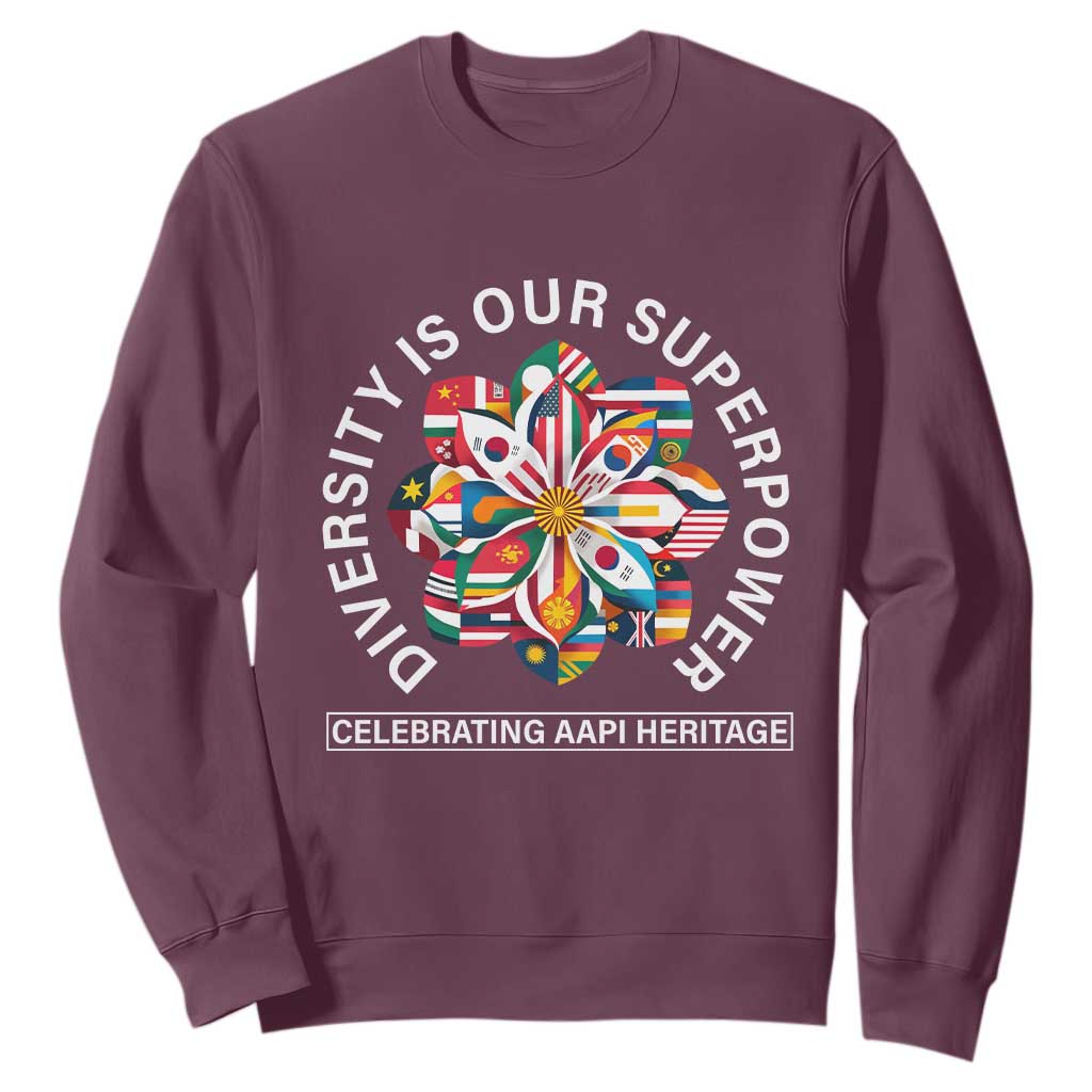 AAPI Heritage Month Sweatshirt Diversity Is Our Superpower Asian American and Pacific Islander TS02 Maroon Print Your Wear
