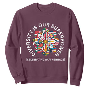 AAPI Heritage Month Sweatshirt Diversity Is Our Superpower Asian American and Pacific Islander TS02 Maroon Print Your Wear