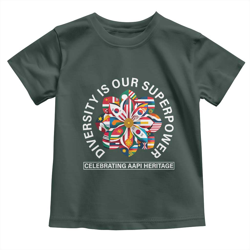 AAPI Heritage Month Toddler T Shirt Diversity Is Our Superpower Asian American and Pacific Islander TS02 Dark Forest Green Print Your Wear