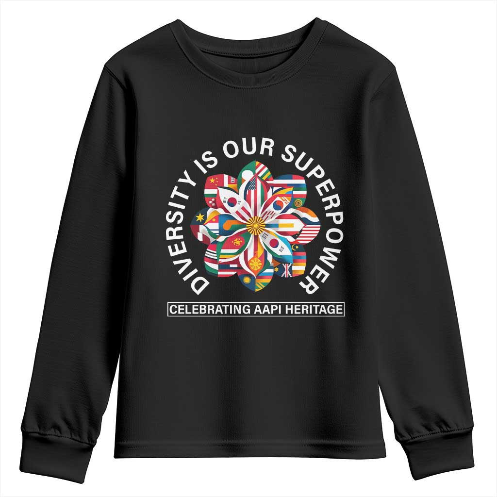 AAPI Heritage Month Youth Sweatshirt Diversity Is Our Superpower Asian American and Pacific Islander TS02 Black Print Your Wear