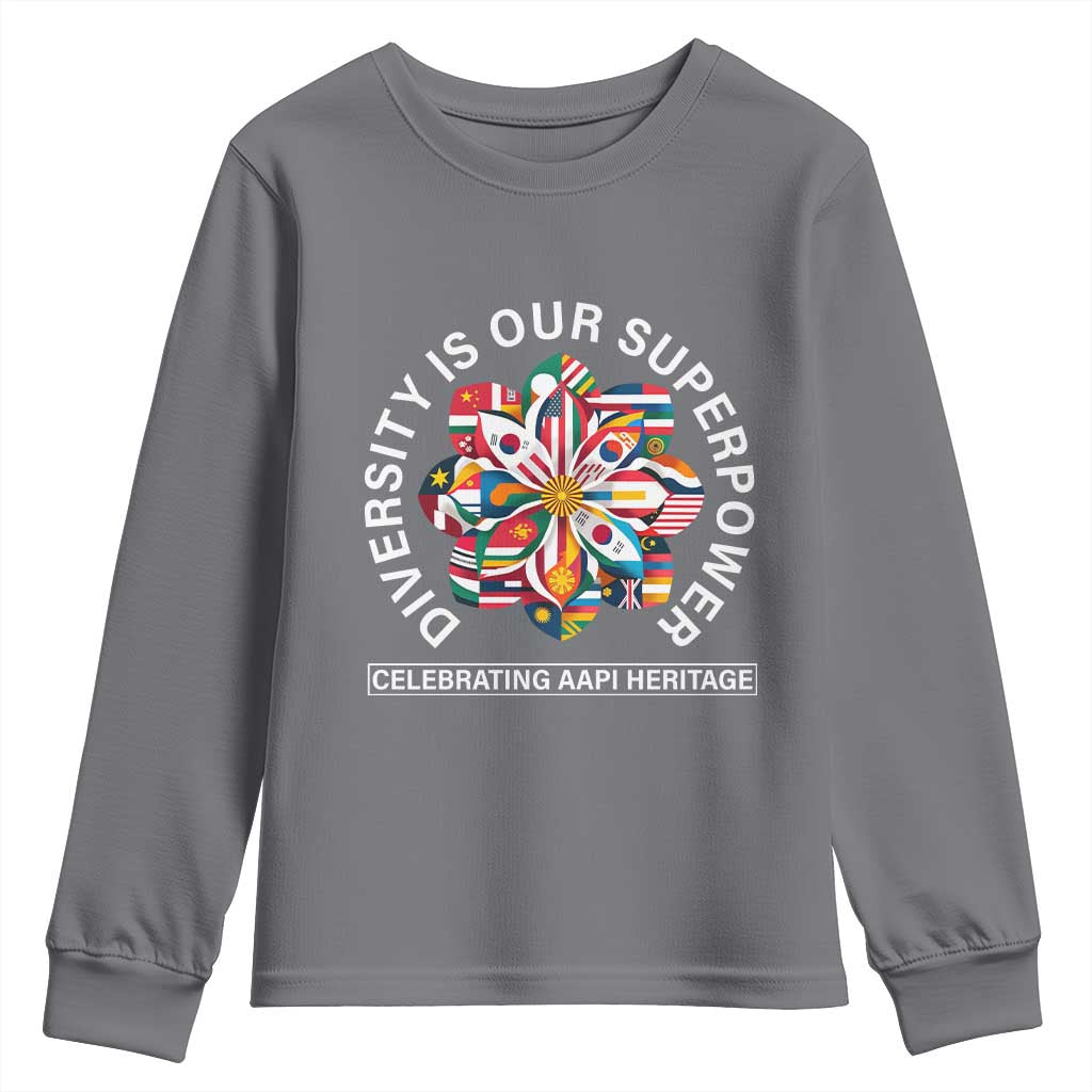 AAPI Heritage Month Youth Sweatshirt Diversity Is Our Superpower Asian American and Pacific Islander TS02 Charcoal Print Your Wear