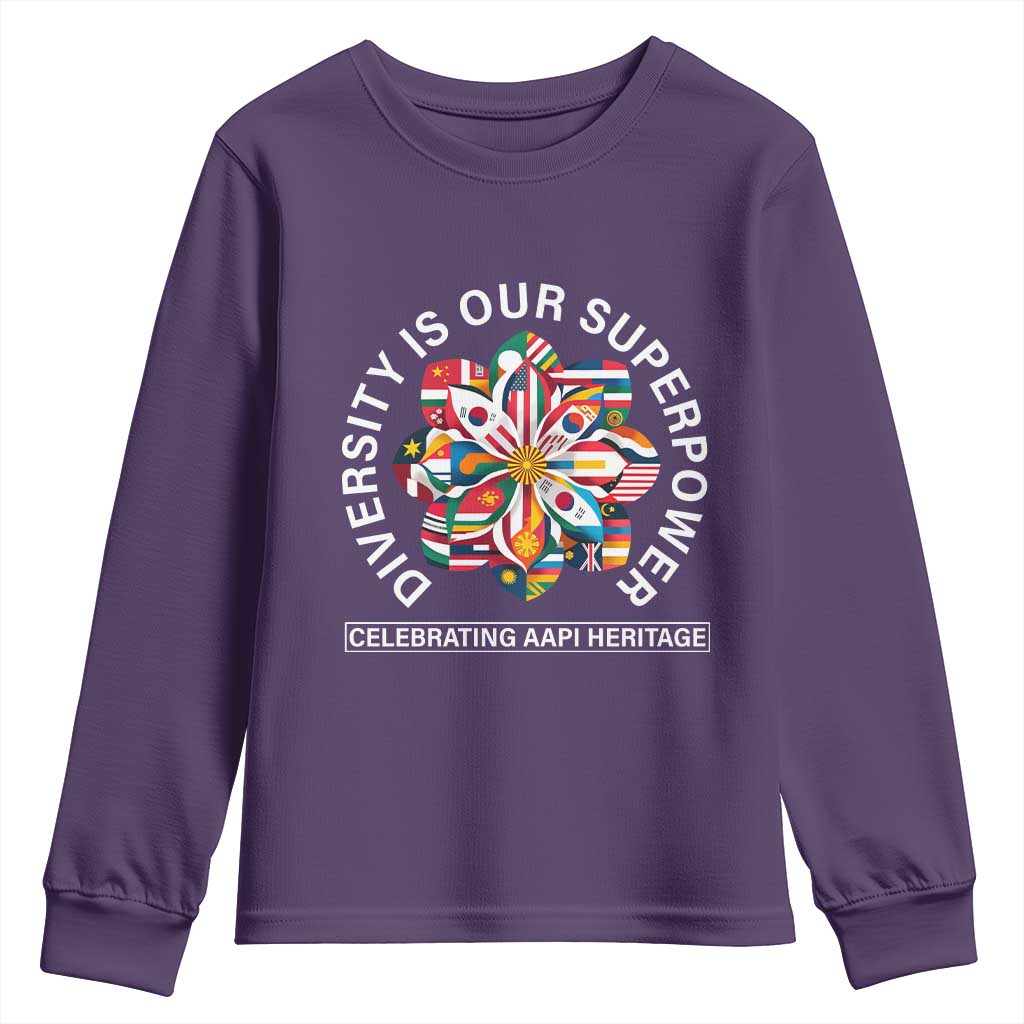 AAPI Heritage Month Youth Sweatshirt Diversity Is Our Superpower Asian American and Pacific Islander TS02 Purple Print Your Wear