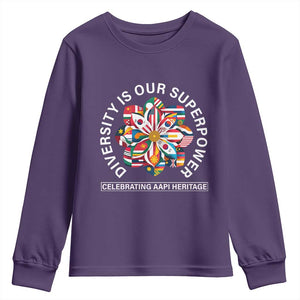 AAPI Heritage Month Youth Sweatshirt Diversity Is Our Superpower Asian American and Pacific Islander TS02 Purple Print Your Wear