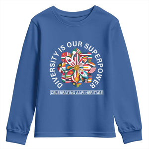 AAPI Heritage Month Youth Sweatshirt Diversity Is Our Superpower Asian American and Pacific Islander TS02 Royal Blue Print Your Wear