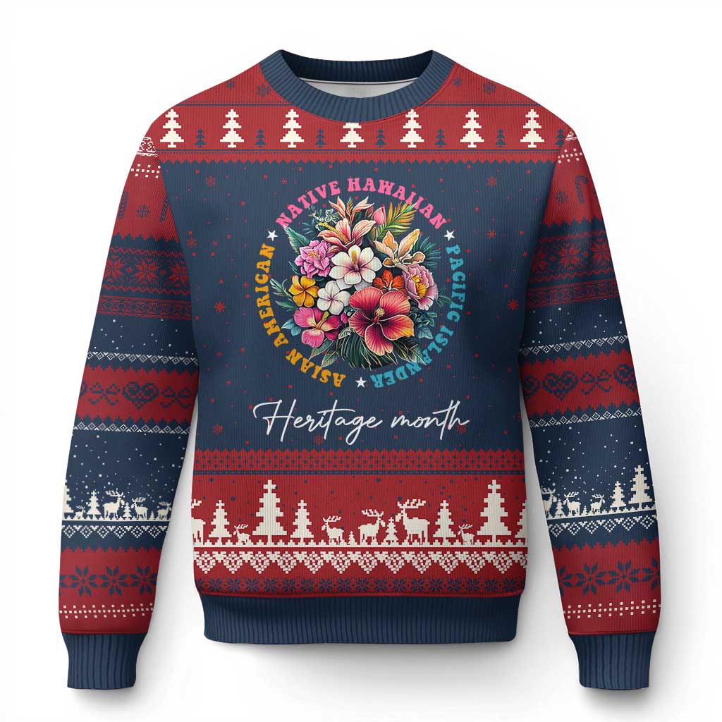 AAPI Heritage Month Ugly Christmas Sweater Asian American Native Hawaiian Pacific Islander Vintage TS02 Navy Red Print Your Wear