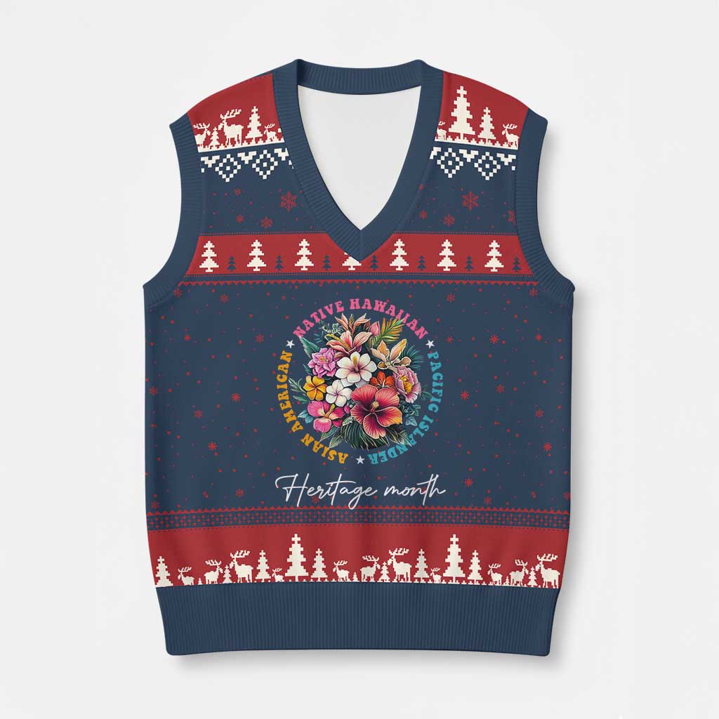 AAPI Heritage Month V-Neck Knit Sweater Vest Asian American Native Hawaiian Pacific Islander Vintage TS02 Navy Red Print Your Wear