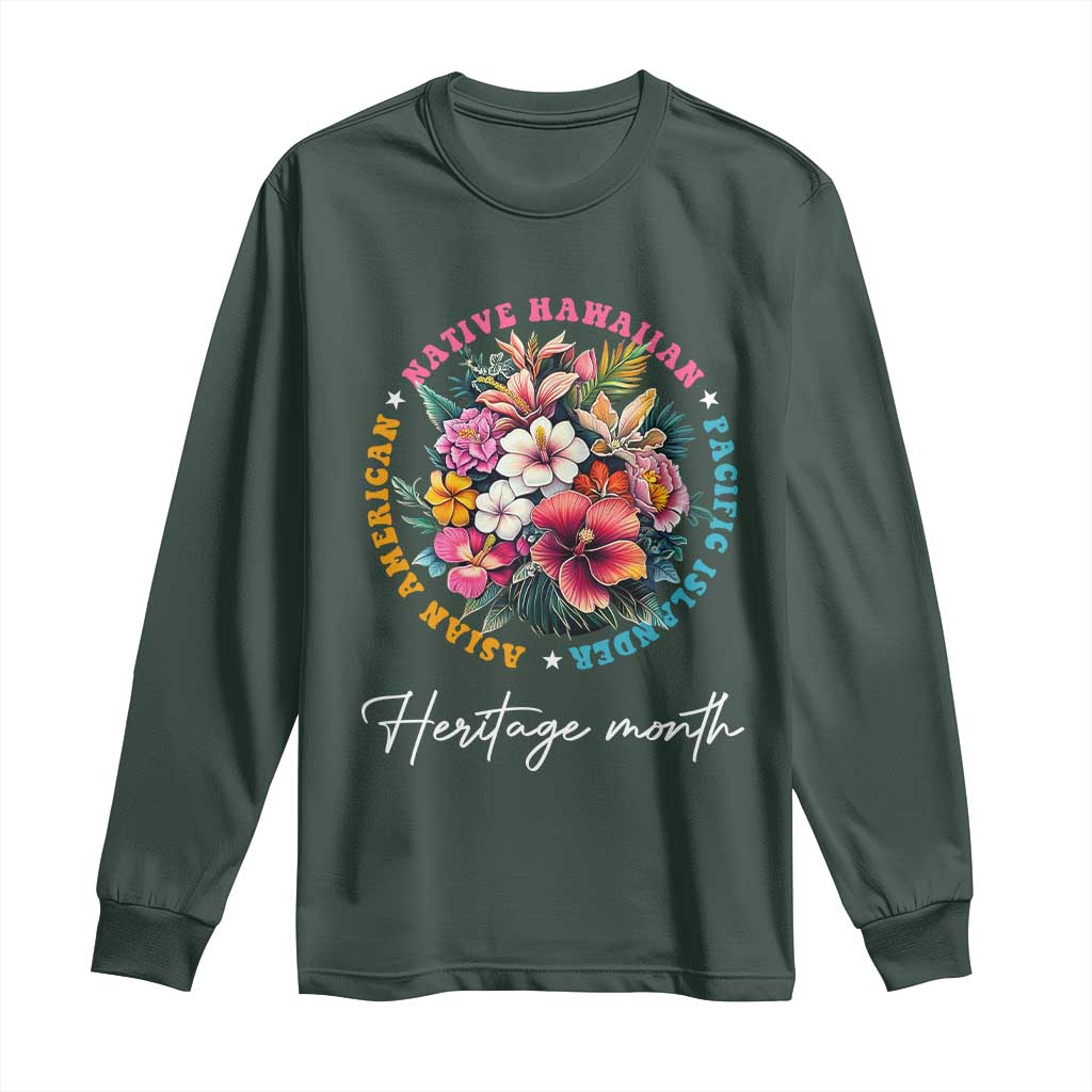 AAPI Heritage Month Long Sleeve Shirt Asian American Native Hawaiian Pacific Islander Vintage TS02 Dark Forest Green Print Your Wear