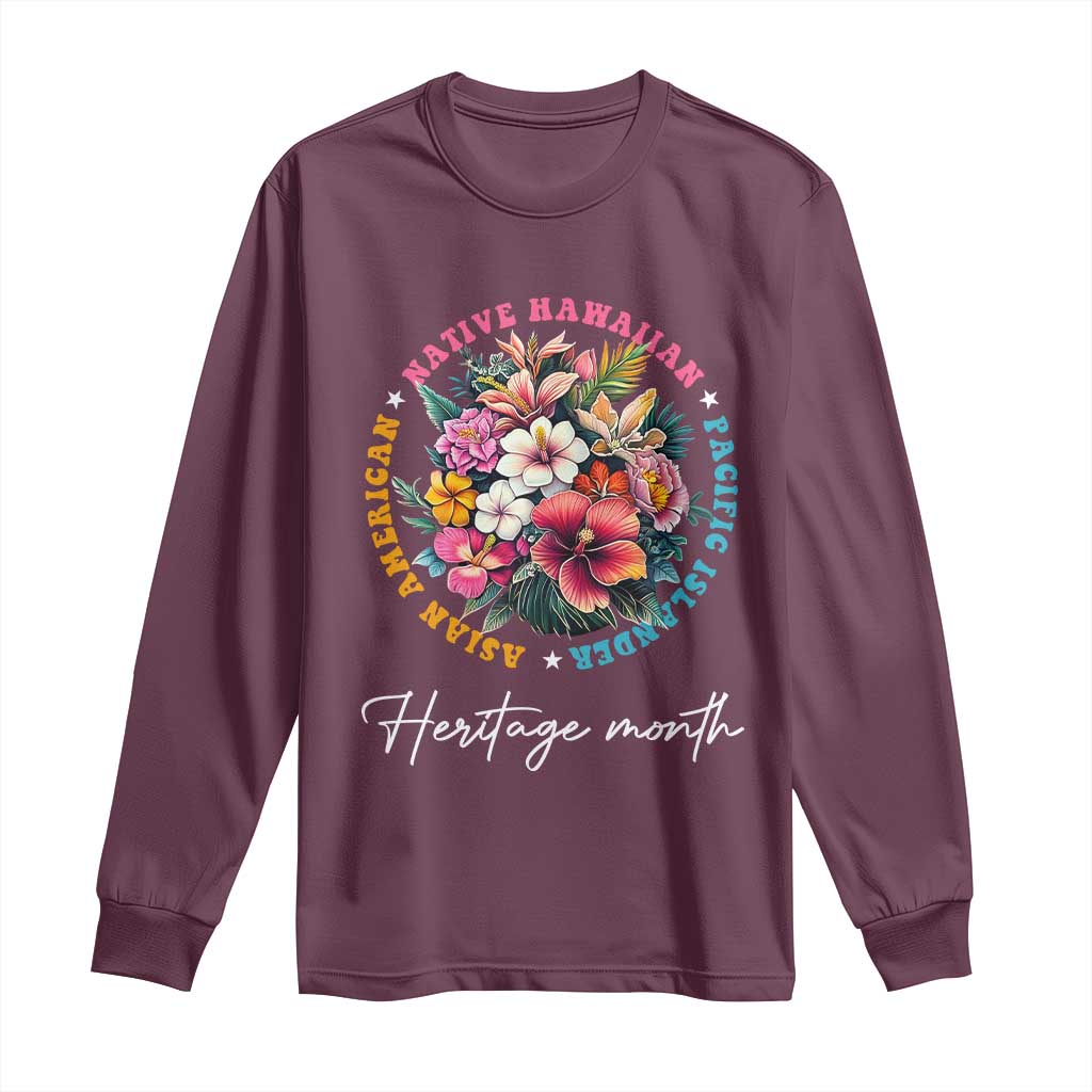AAPI Heritage Month Long Sleeve Shirt Asian American Native Hawaiian Pacific Islander Vintage TS02 Maroon Print Your Wear