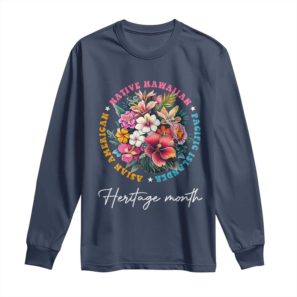 AAPI Heritage Month Long Sleeve Shirt Asian American Native Hawaiian Pacific Islander Vintage TS02 Navy Print Your Wear