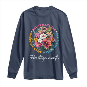 AAPI Heritage Month Long Sleeve Shirt Asian American Native Hawaiian Pacific Islander Vintage TS02 Navy Print Your Wear