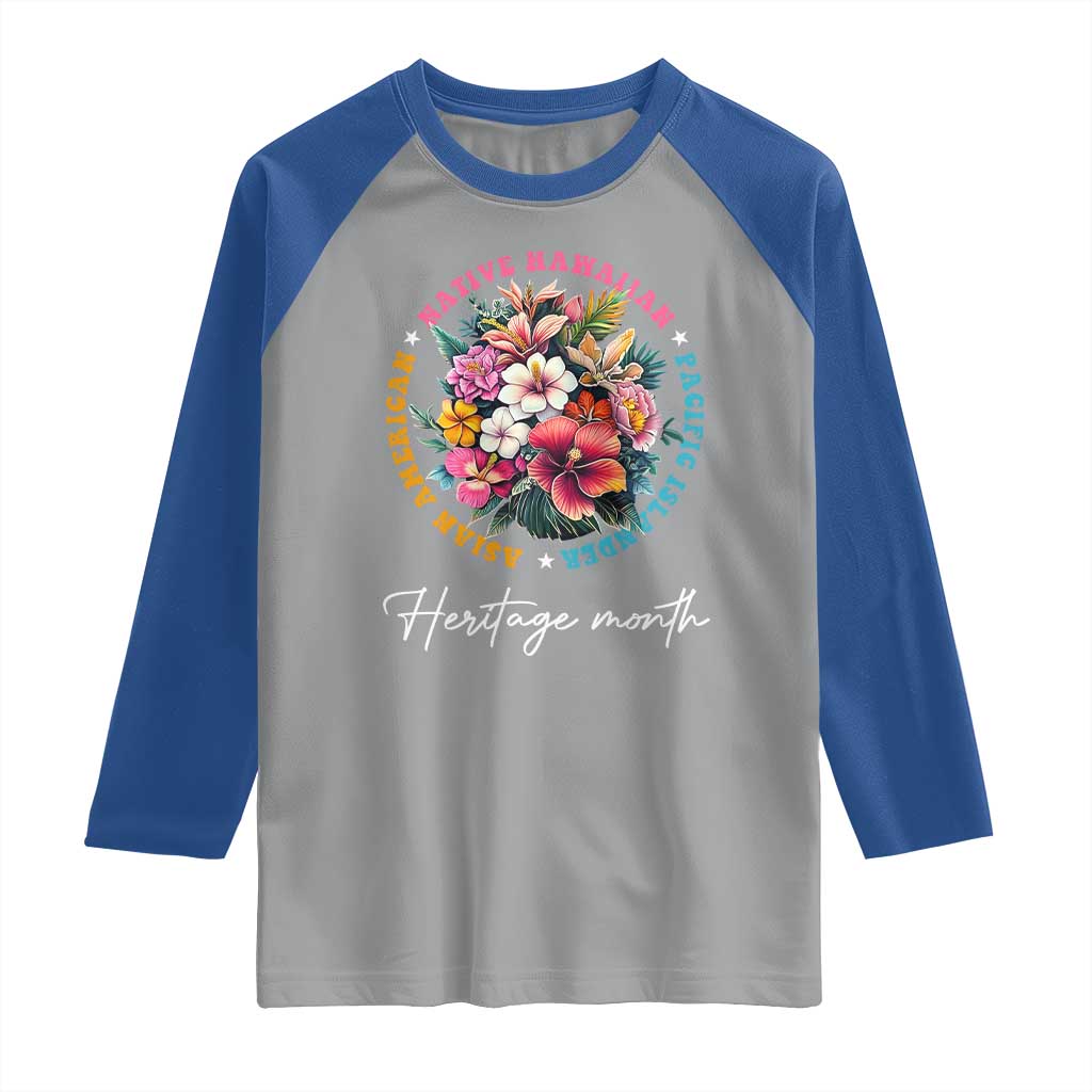 AAPI Heritage Month Raglan Shirt Asian American Native Hawaiian Pacific Islander Vintage TS02 Sport Gray Royal Print Your Wear