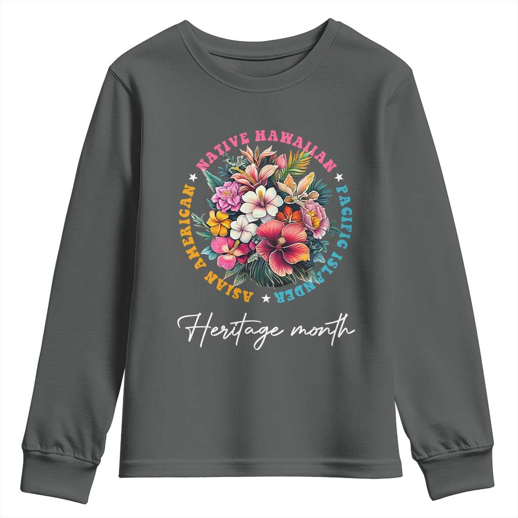 AAPI Heritage Month Youth Sweatshirt Asian American Native Hawaiian Pacific Islander Vintage TS02 Dark Heather Print Your Wear