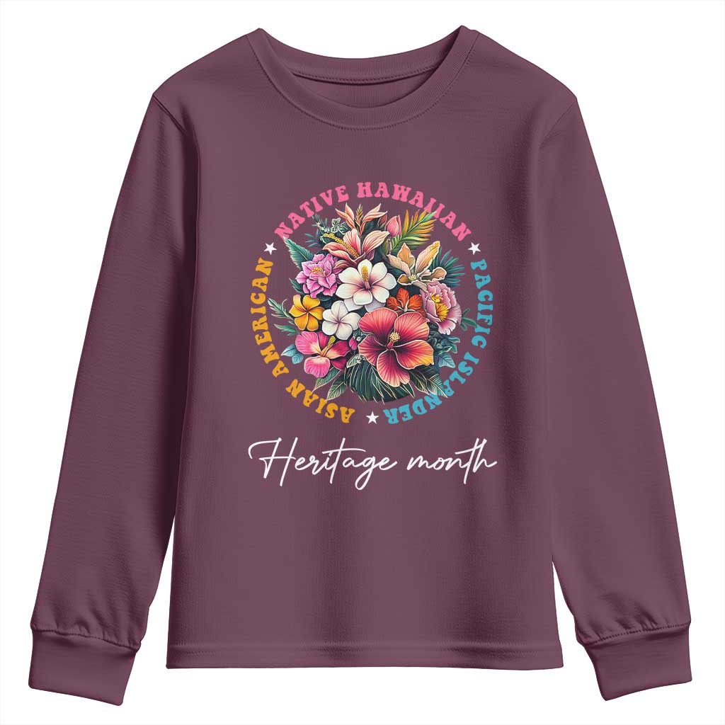 AAPI Heritage Month Youth Sweatshirt Asian American Native Hawaiian Pacific Islander Vintage TS02 Maroon Print Your Wear