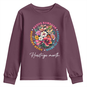 AAPI Heritage Month Youth Sweatshirt Asian American Native Hawaiian Pacific Islander Vintage TS02 Maroon Print Your Wear