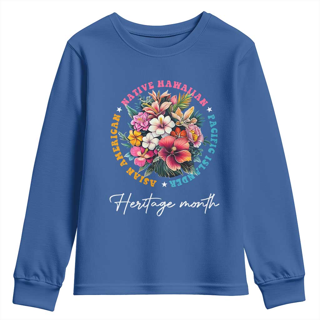 AAPI Heritage Month Youth Sweatshirt Asian American Native Hawaiian Pacific Islander Vintage TS02 Royal Blue Print Your Wear