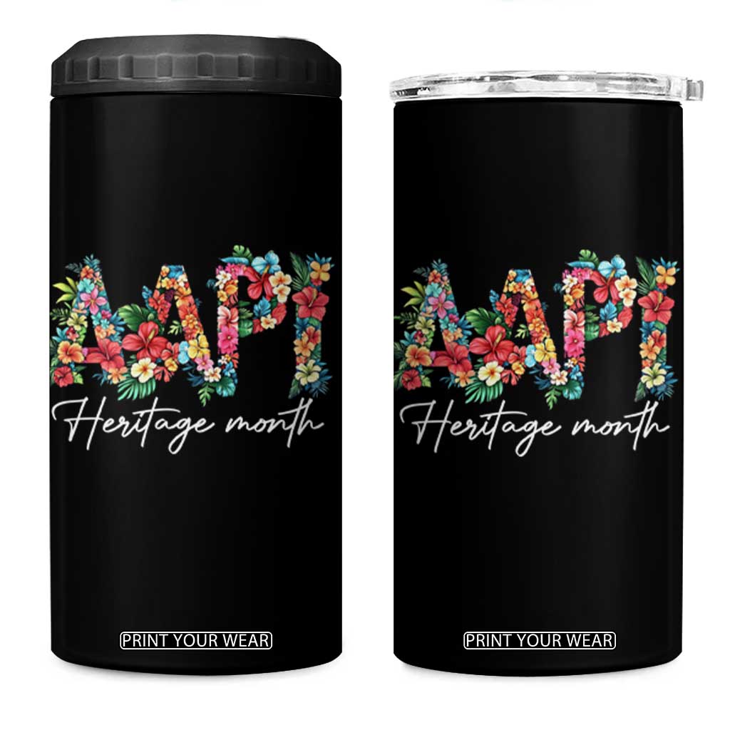 AAPI Heritage Month 4 in 1 Can Cooler Tumbler Retro Elegant Floral Asian American Pacific Islander TS02 One Size: 16 oz Black Print Your Wear